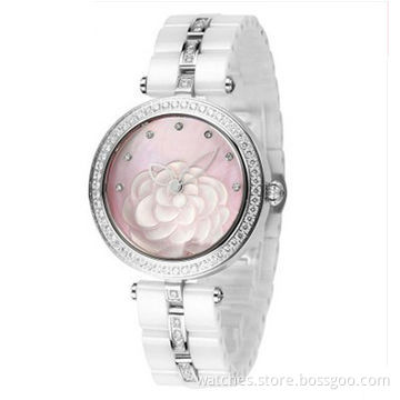 New Fashionable Luxury High-quality Unique Ceramic Diamond Women's Watch, Waterproof, Shell Carving